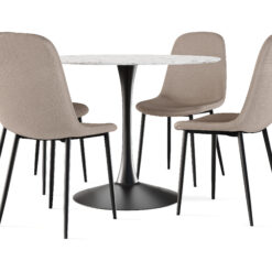 Caitly Spisebord 100 cm Rundt Sort base + 4 stk Nibe stol brun med sorte ben - Hvid/Sort/Brun