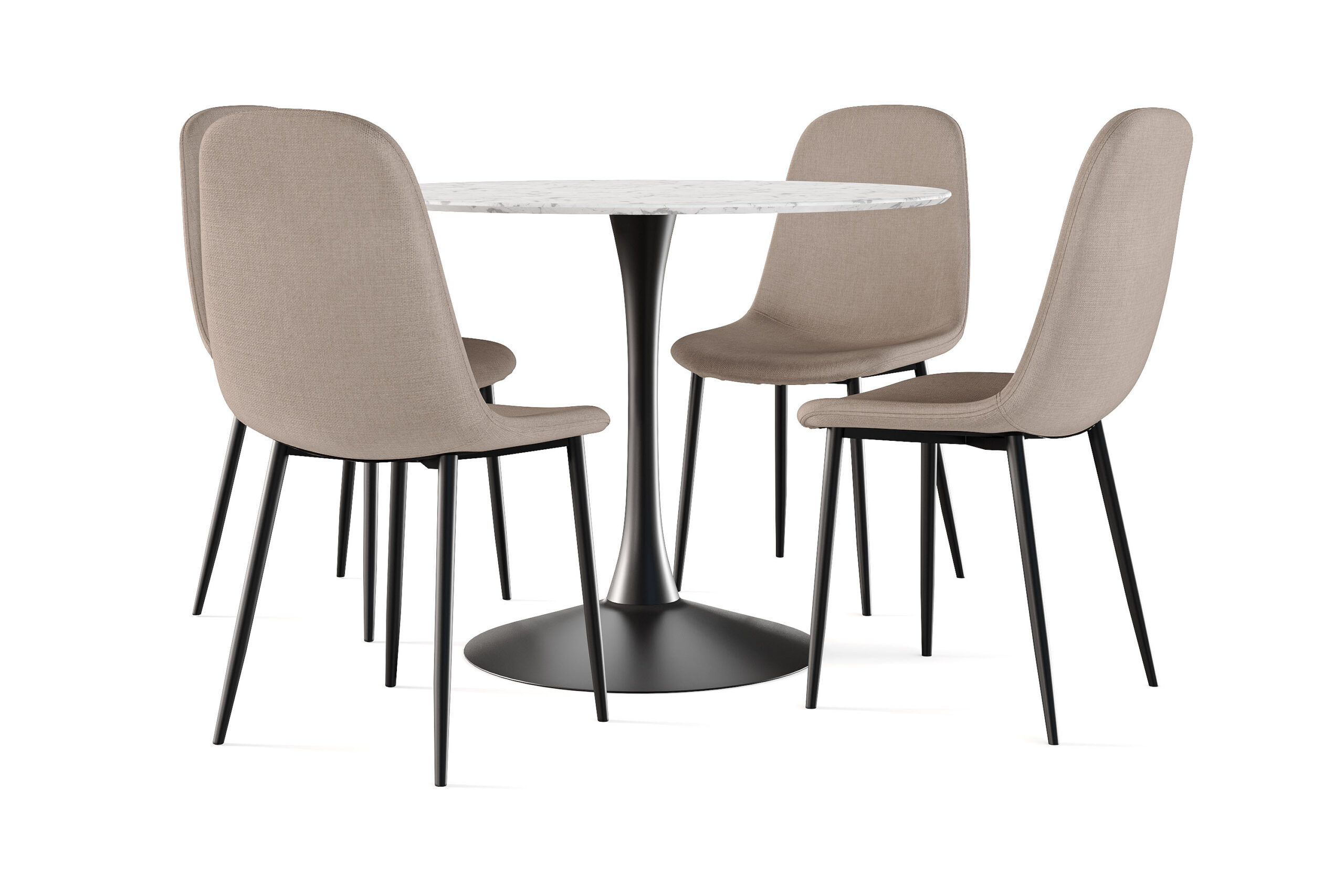 Caitly Spisebord 100 cm Rundt Sort base + 4 stk Nibe stol brun med sorte ben - Hvid/Sort/Brun