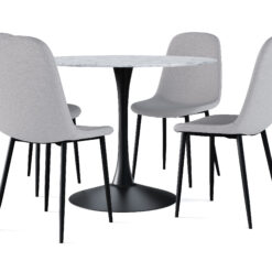 Caitly Spisebord 100 cm Rundt Sort base + 4 stk Nibe stol grå med sorte ben - Hvid/Sort/Grå