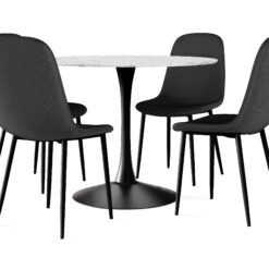 Caitly Spisebord 100 cm Rundt Sort base + 4 stk Nibe stol sort med sorte ben - Hvid/Sort