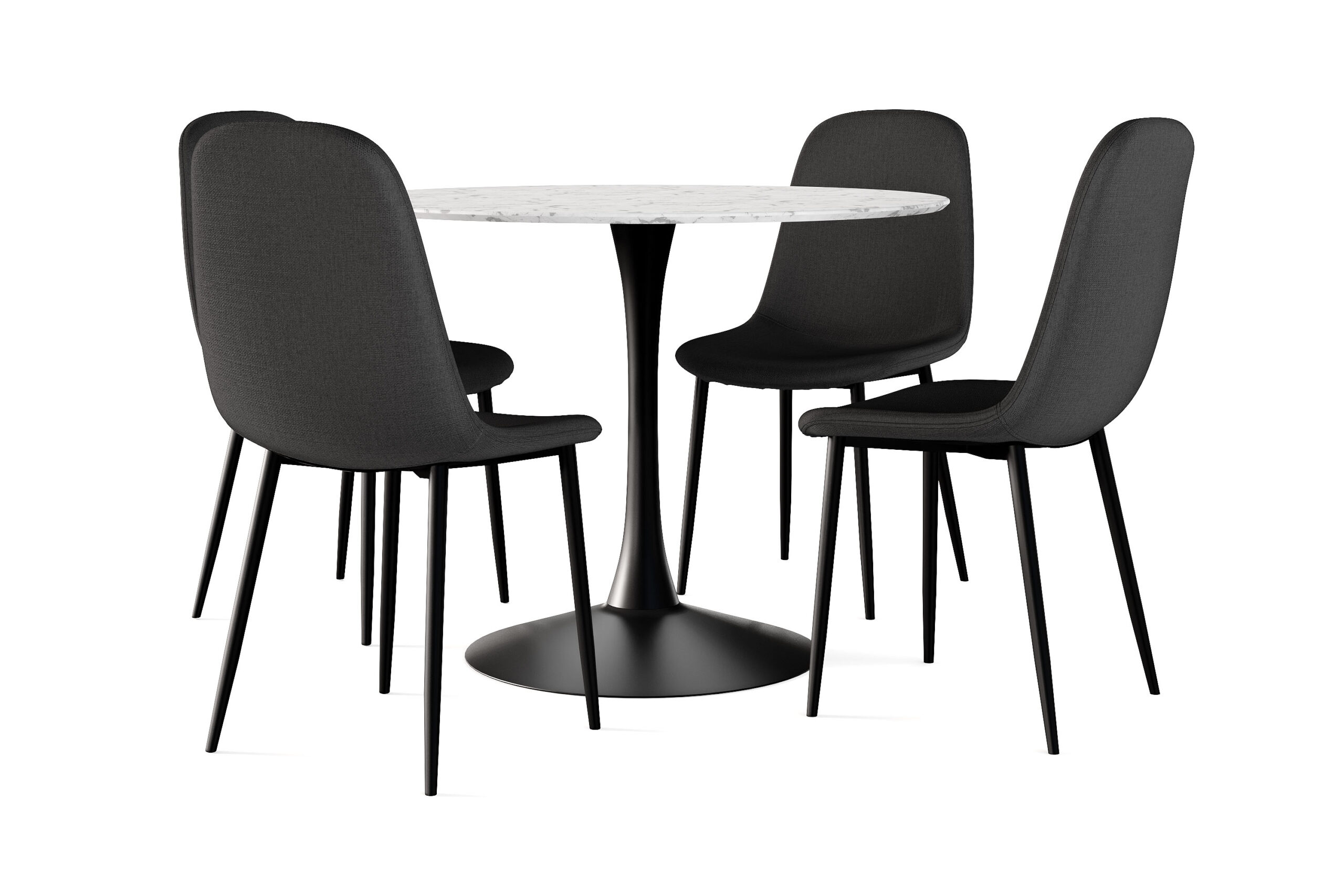 Caitly Spisebord 100 cm Rundt Sort base + 4 stk Nibe stol sort med sorte ben - Hvid/Sort