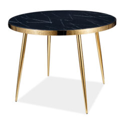 Calvik Spisebord 100 cm Rundt Marmorlook - Glas/Sort/Guld