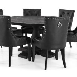 Dijon Spisegruppe 150 cm Rundt spisebord med 6 Tuva Stole - Vintage Træ / Sort PU