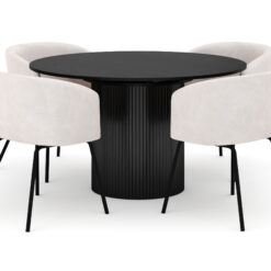 Kopparbo Rundt Spisebord 130 cm Udtrækkeligt med 4 Berit Stole - Sort