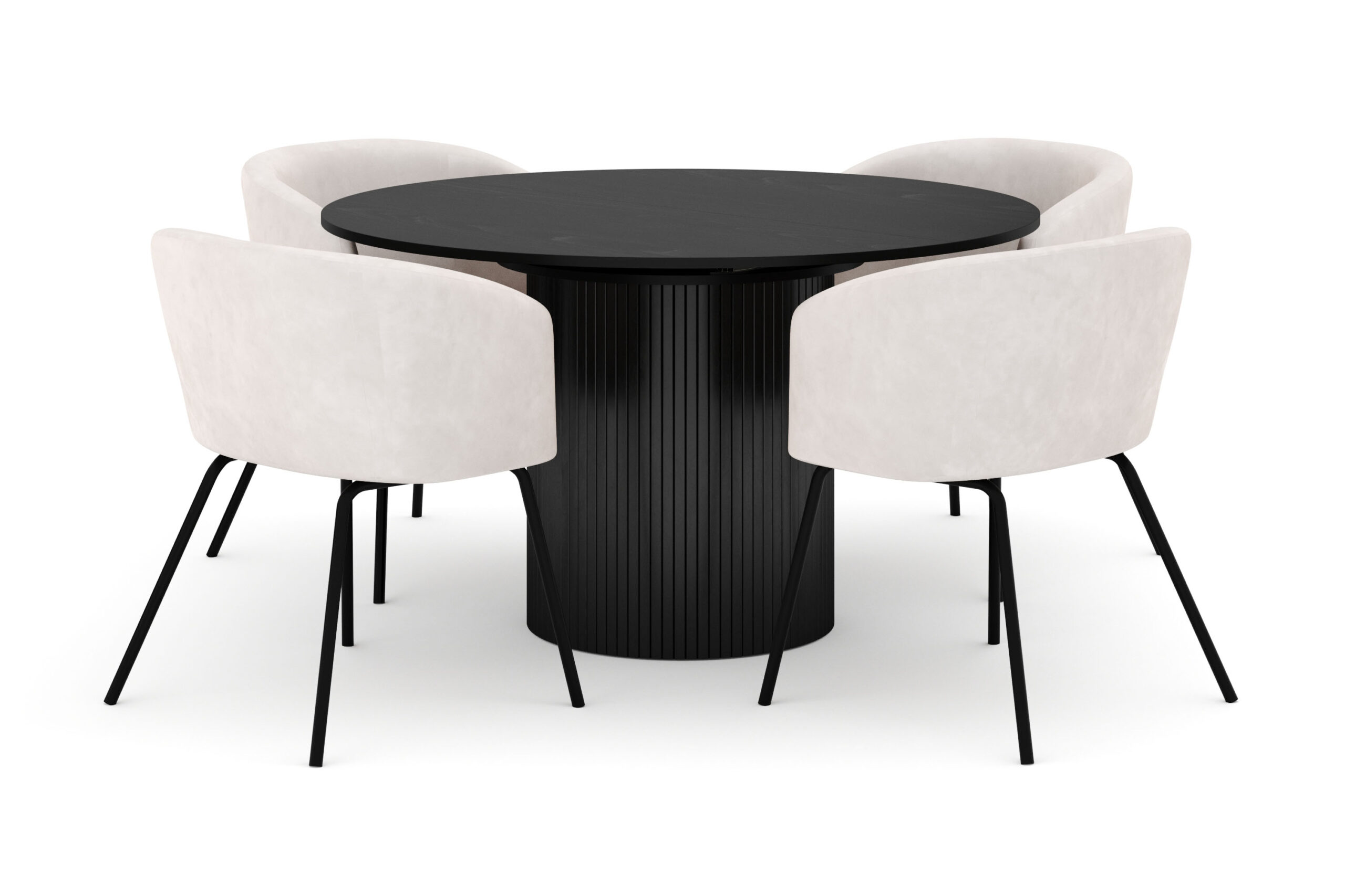 Kopparbo Rundt Spisebord 130 cm Udtrækkeligt med 4 Berit Stole - Sort