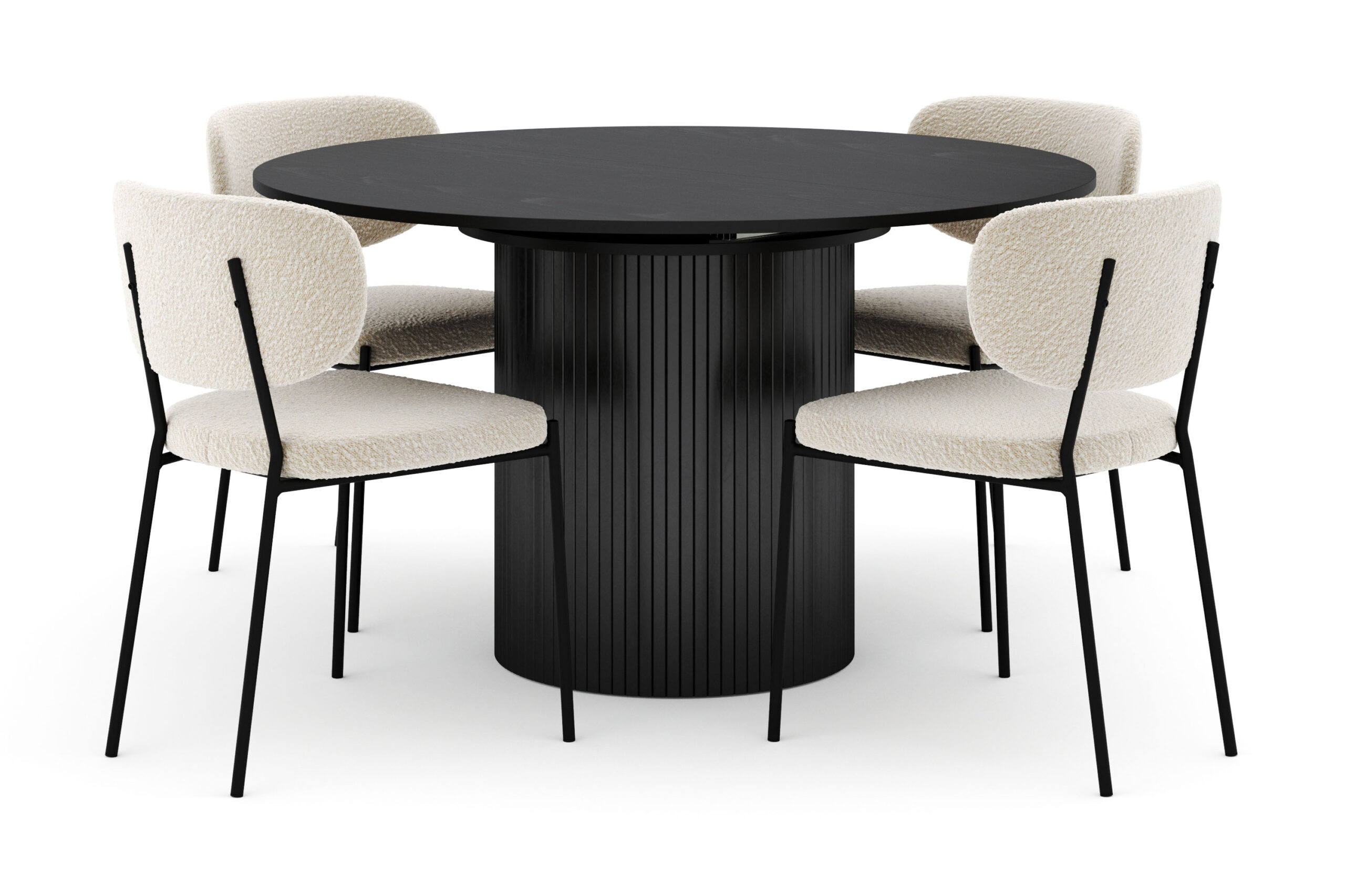 Kopparbo Rundt Spisebord 130 cm Udtrækkeligt med 4 Gemmiano Stole - Sort