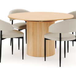 Kopparbo Rundt Spisebord 130 cm Udtrækkeligt med 4 Sawako Stole - Hvid