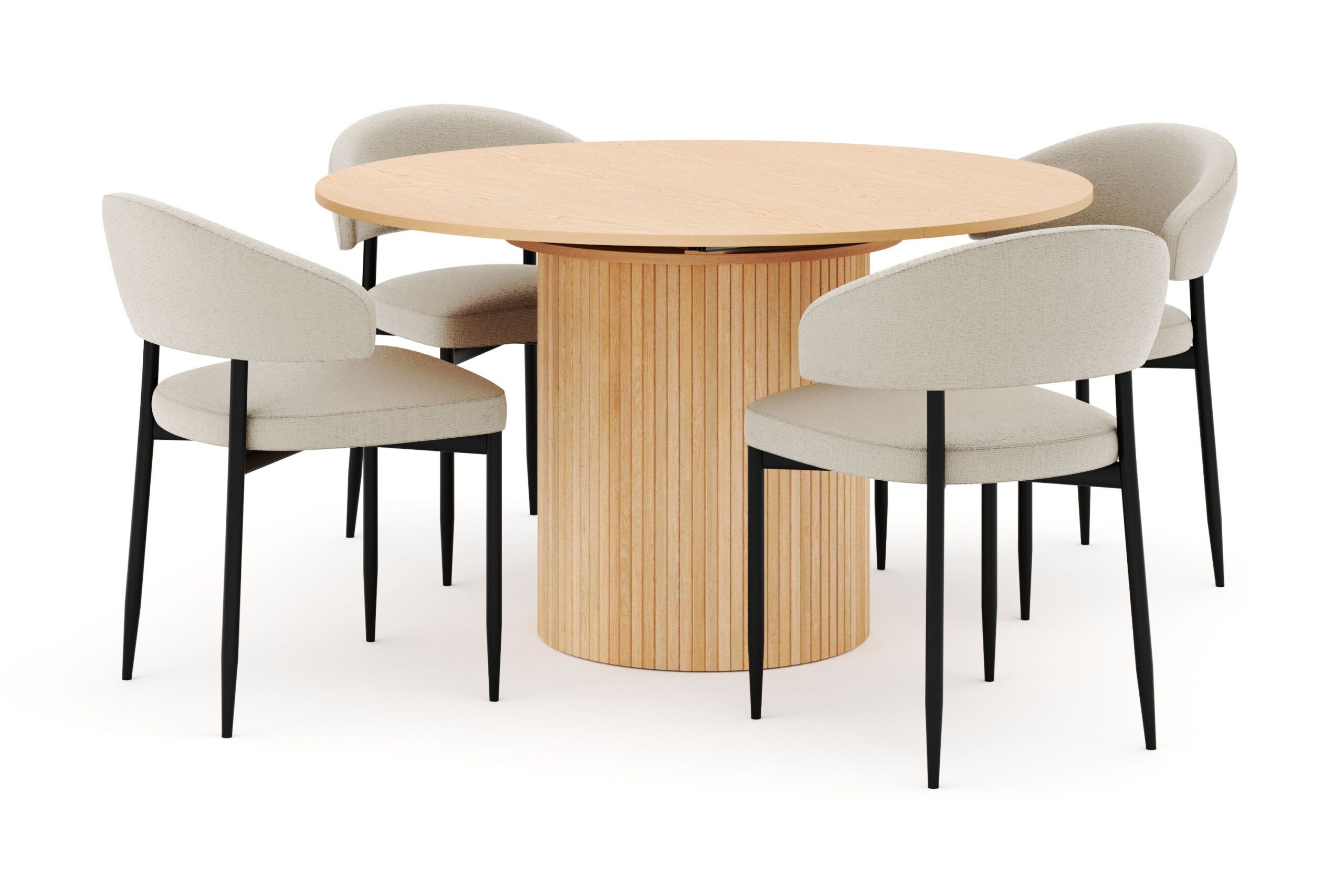 Kopparbo Rundt Spisebord 130 cm Udtrækkeligt med 4 Sawako Stole - Hvid