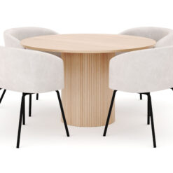 Kopparbo Rundt Spisebord 130 cm med 4 Berit Stole - Beige