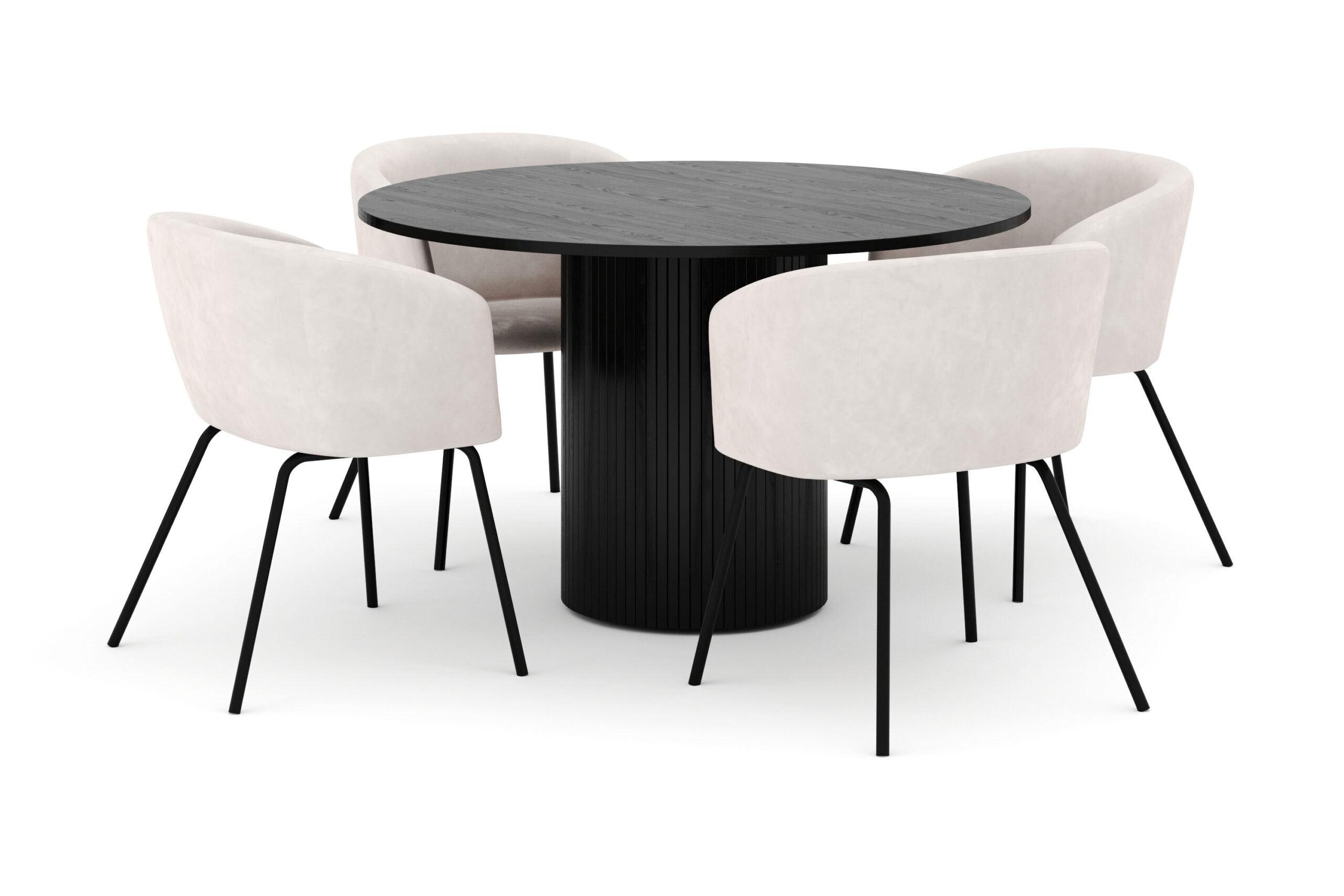 Kopparbo Rundt Spisebord 130 cm med 4 Berit Stole - Sort