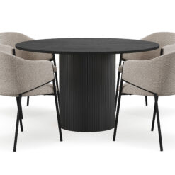 Kopparbo Rundt Spisebord 130 cm med 4 Filip Spisestole - Sort træ / Taupe Bouclé