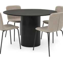 Kopparbo Rundt Spisebord 130 cm med 4 Katy Spisestole - Sort træ / Greige Bouclé / Metalben Sort