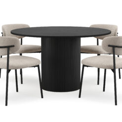 Kopparbo Rundt Spisebord 130 cm med 4 Lucy Spisestole - Sort træ / Greige Bouclé / Metalben Sort