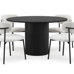 Kopparbo Rundt Spisebord 130 cm med 4 Lucy Spisestole - Sort træ / Hvid Bouclé / Metalben Sort