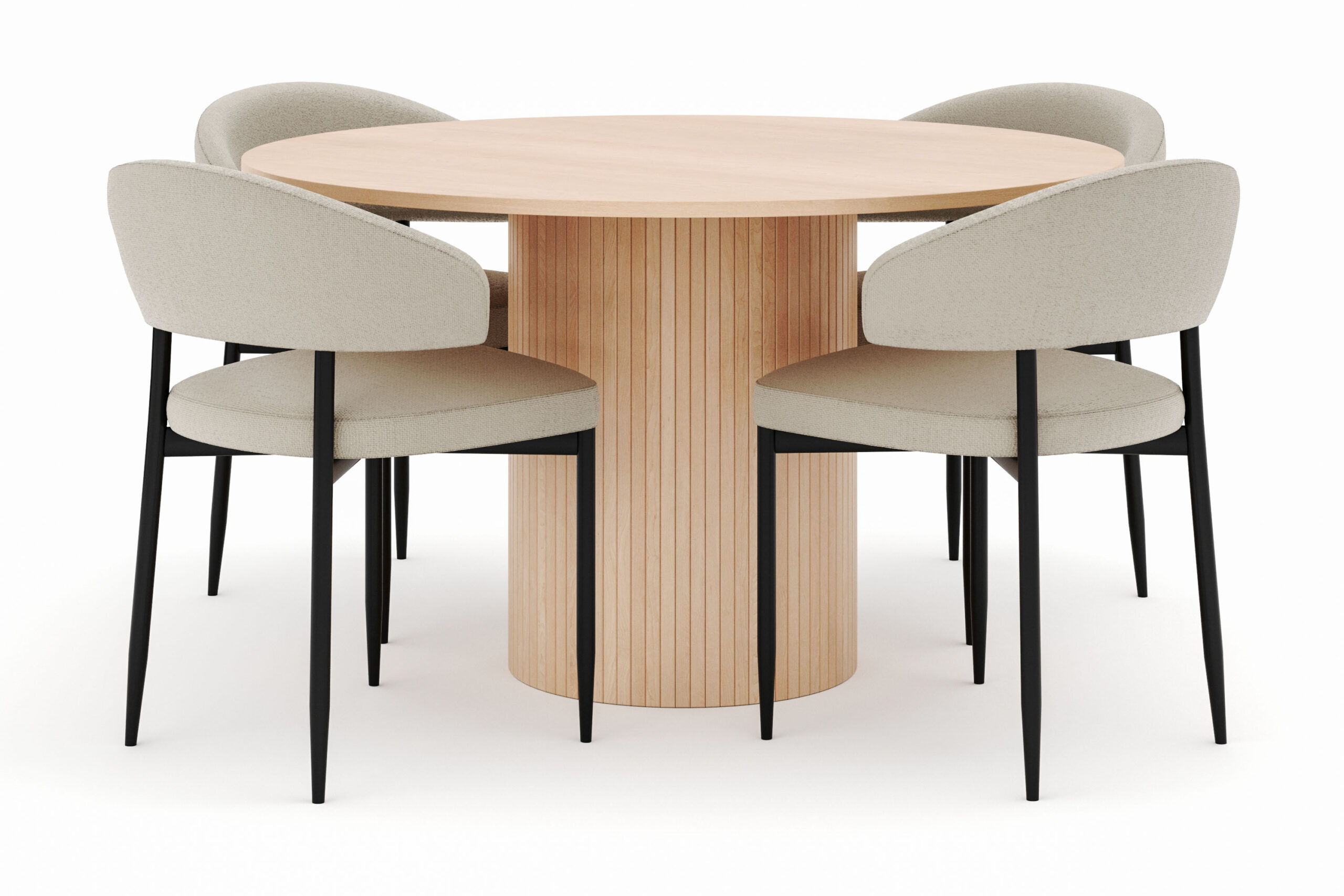 Kopparbo Rundt Spisebord 130 cm med 4 Sawako Stole - Beige