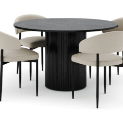 Kopparbo Rundt Spisebord 130 cm med 4 Sawako Stole - Sort