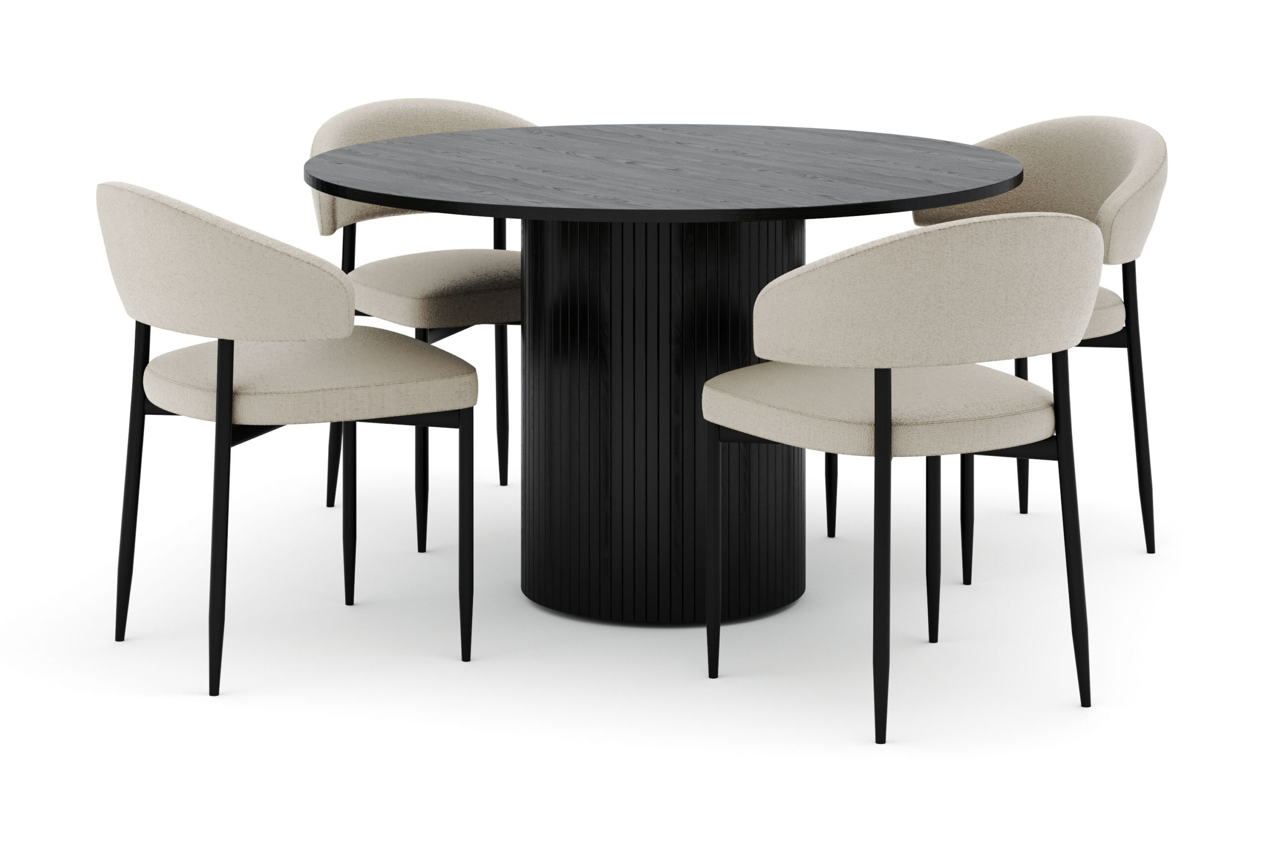 Kopparbo Rundt Spisebord 130 cm med 4 Sawako Stole - Sort