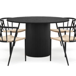 Kopparbo Rundt Spisebord 130 cm med 4 Winston Spisestole - Sort træ / Beige / Metalben Sort