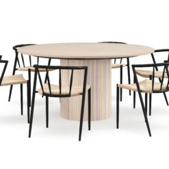 Kopparbo Rundt Spisebord 150 cm med 6 Winston Spisestole - Hvid / Beige / Metalben Sort