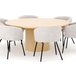 Kopparbo Rundt Spisebord 180 cm med 6 Berit Stole - Hvidlaseret