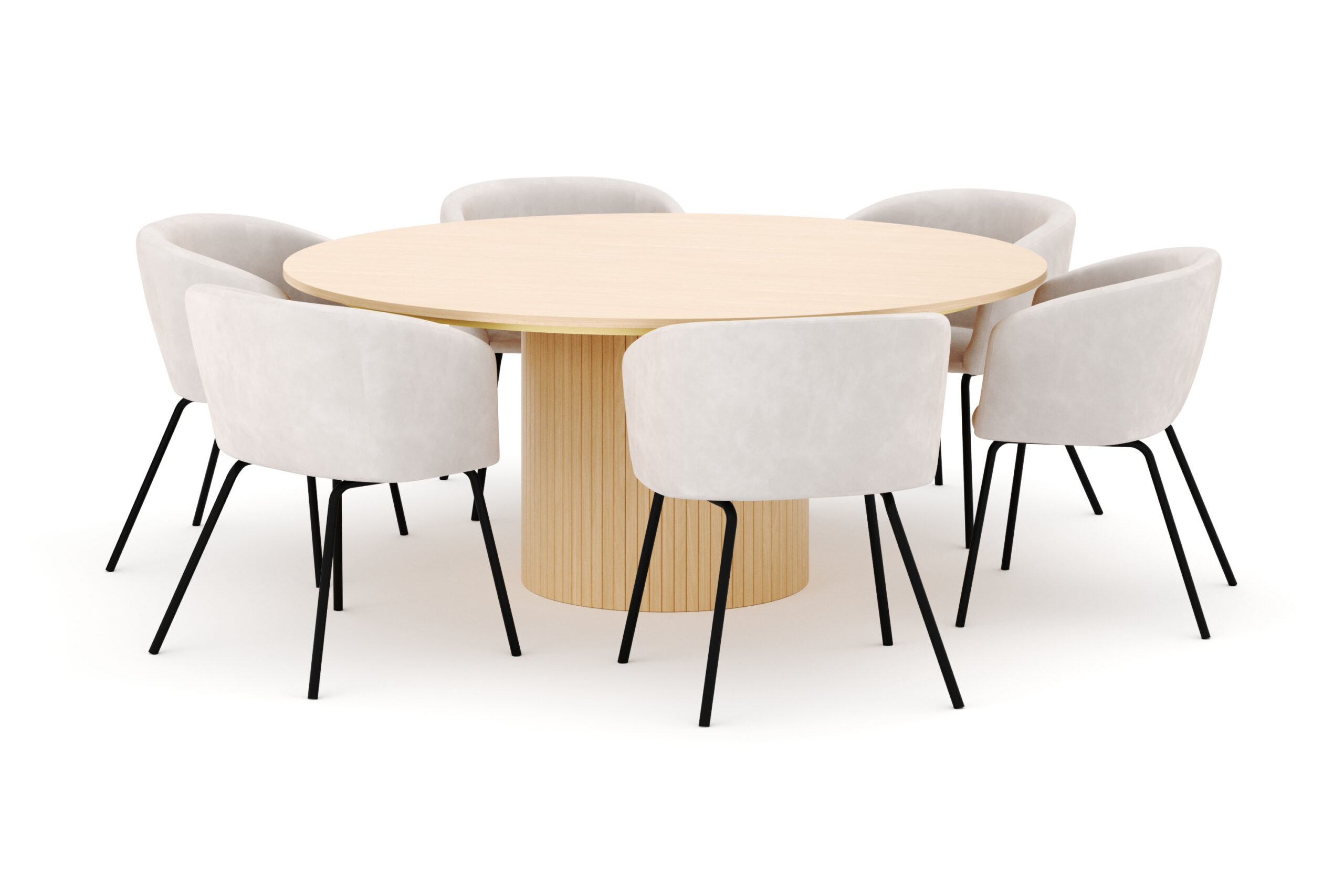 Kopparbo Rundt Spisebord 180 cm med 6 Berit Stole - Hvidlaseret