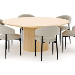 Kopparbo Rundt Spisebord 180 cm med 6 Sawako Stole - Hvidlaseret