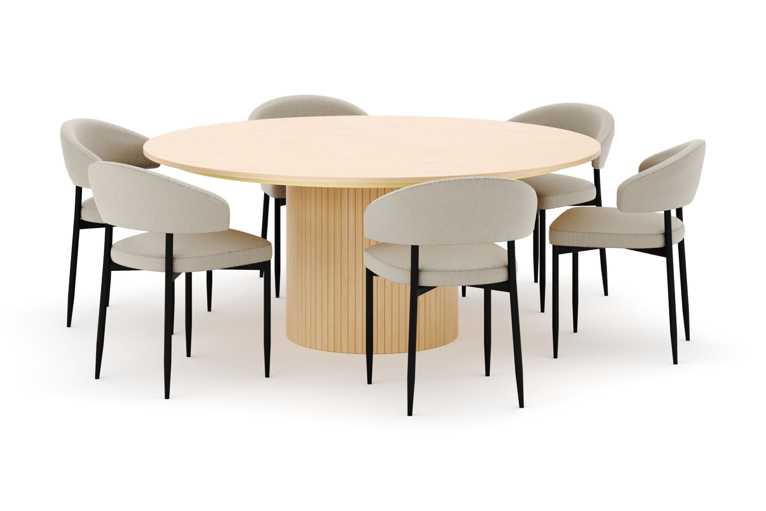 Kopparbo Rundt Spisebord 180 cm med 6 Sawako Stole - Hvidlaseret