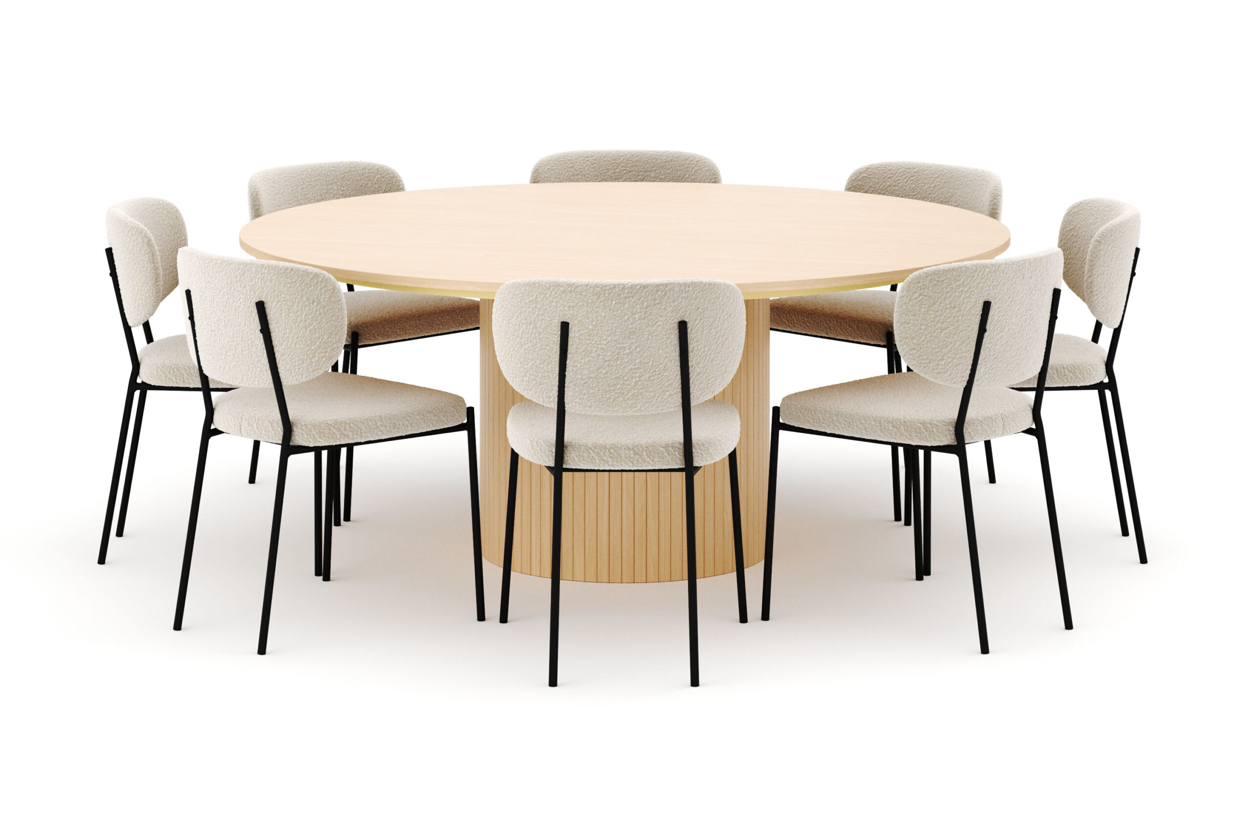 Kopparbo Rundt Spisebord 180 cm med 8 Gemmiano Stole - Hvidlaseret