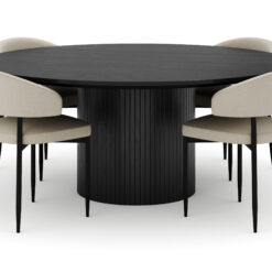 Kopparbo Rundt Stort Spisebord 180 cm med 4 Sawako Stole - Sort