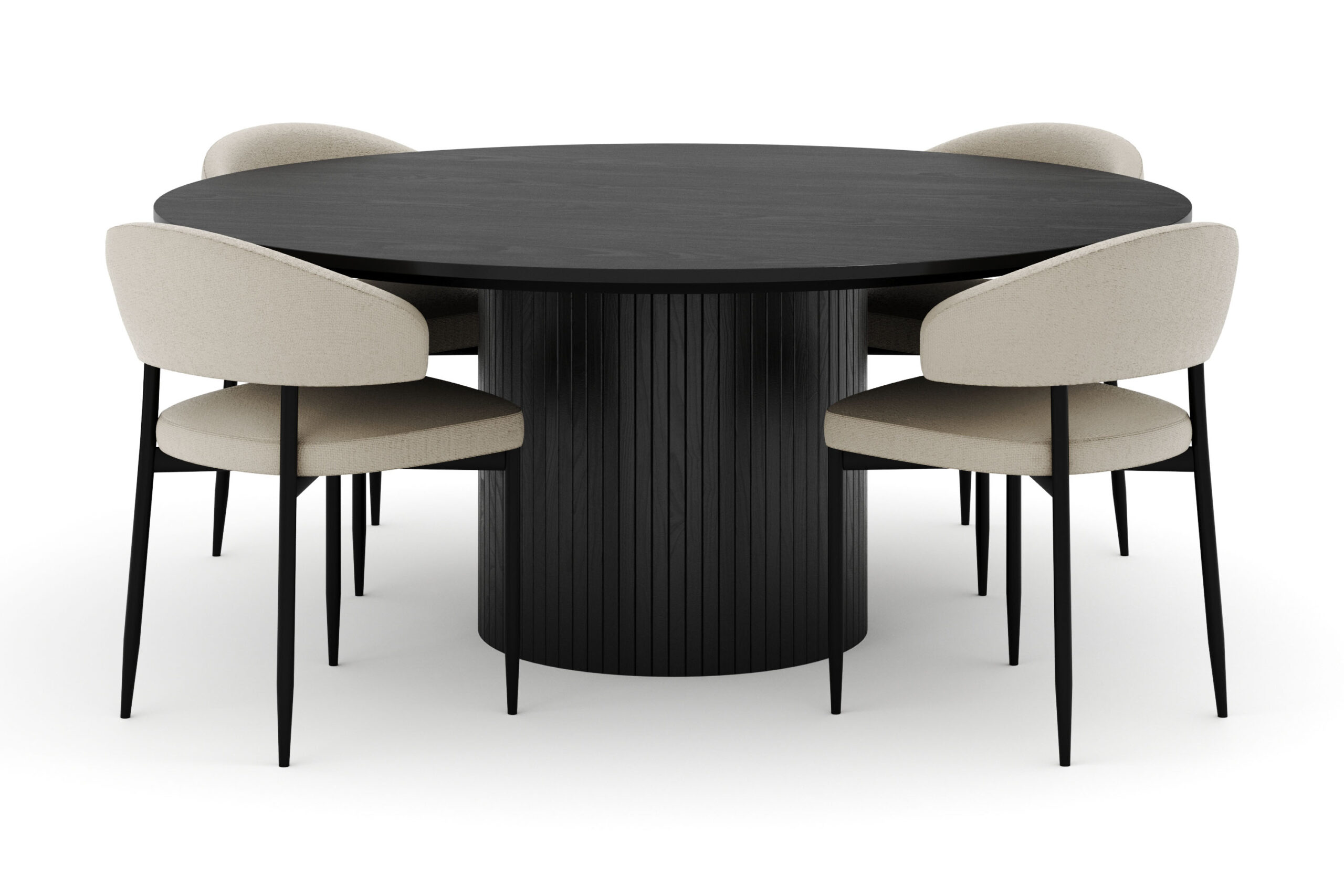 Kopparbo Rundt Stort Spisebord 180 cm med 4 Sawako Stole - Sort