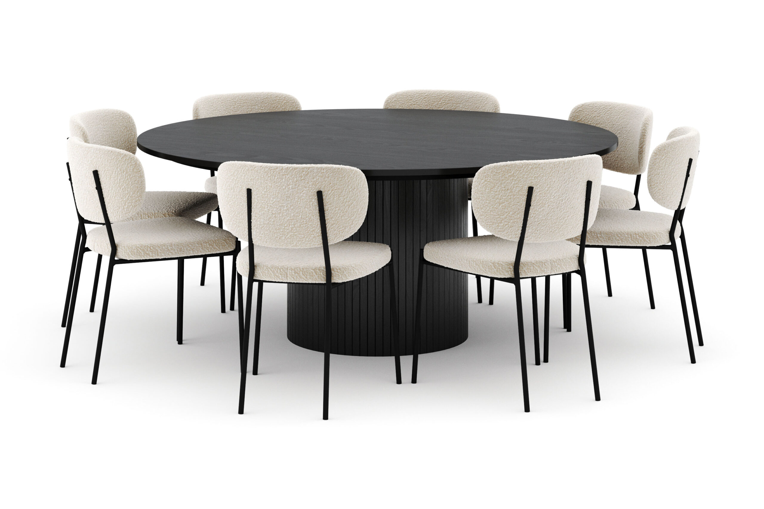 Kopparbo Rundt Stort Spisebord 180 cm med 8 Gemmiano Stole - Sort