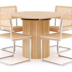 Kopparbo Spisebord Rundt 106 cm Udtrækkeligt med 4 stk Build Matstkolar - Hvid