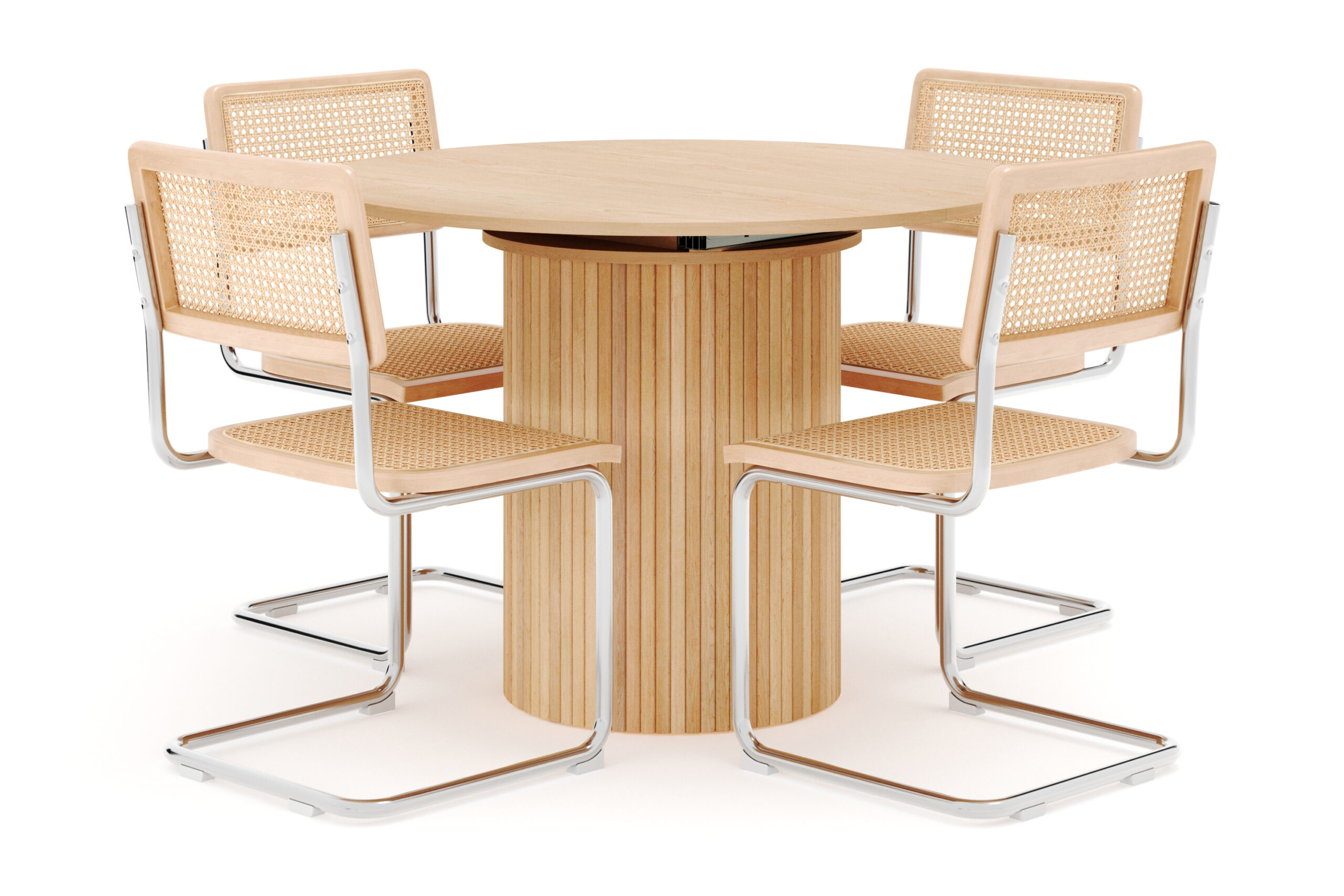 Kopparbo Spisebord Rundt 106 cm Udtrækkeligt med 4 stk Build Matstkolar - Hvid