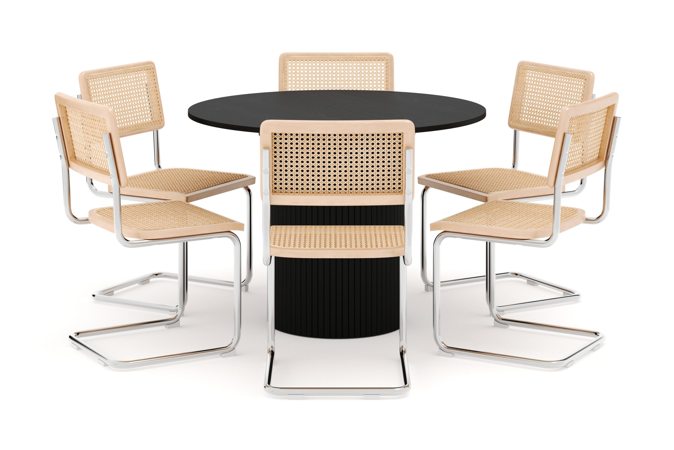 Kopparbo Spisebord Rundt 106 cm Udtrækkeligt med 6 stk Build Matstkolar - Sort