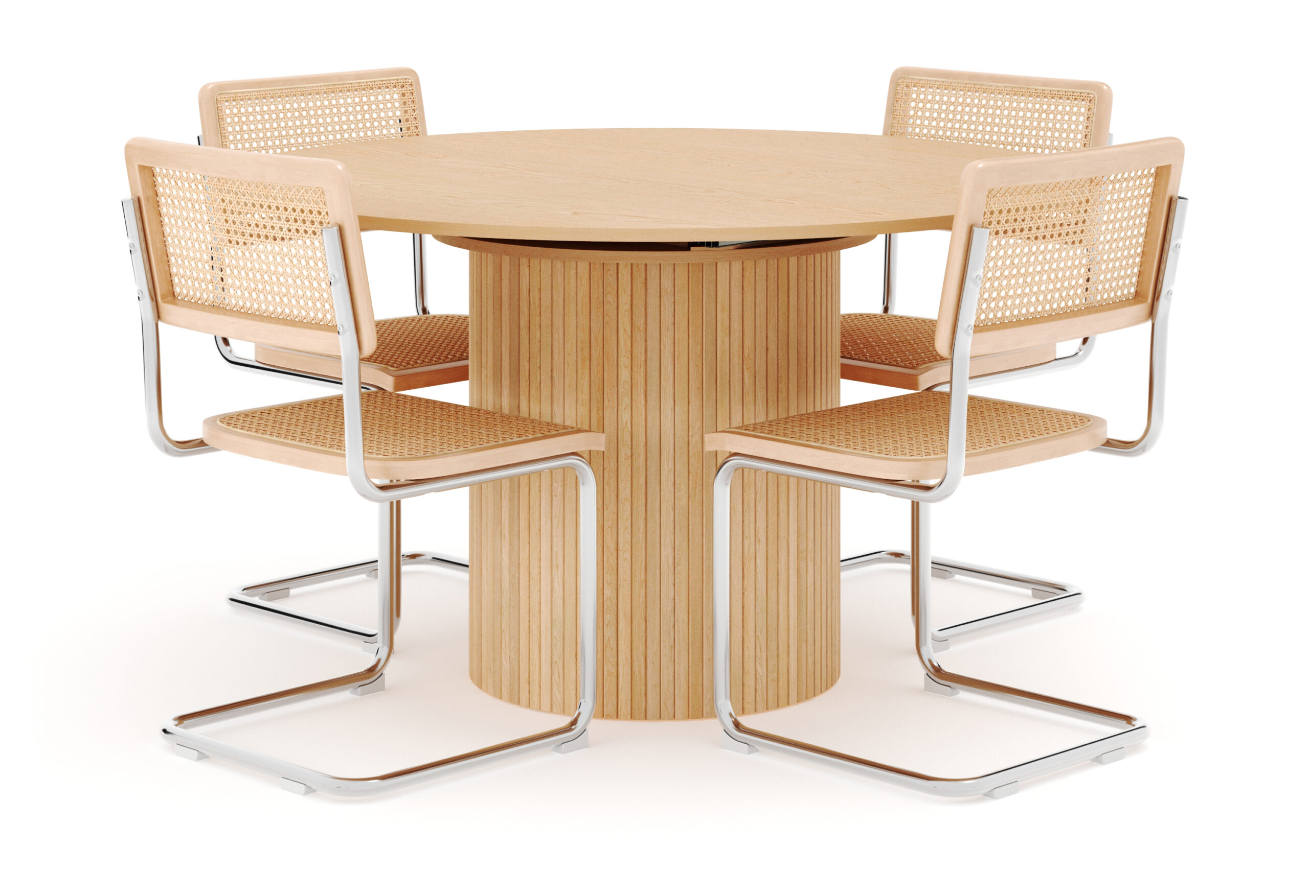 Kopparbo Spisebord Rundt 130 cm Udtrækkeligt med 4 stk Build Matstkolar - Hvid