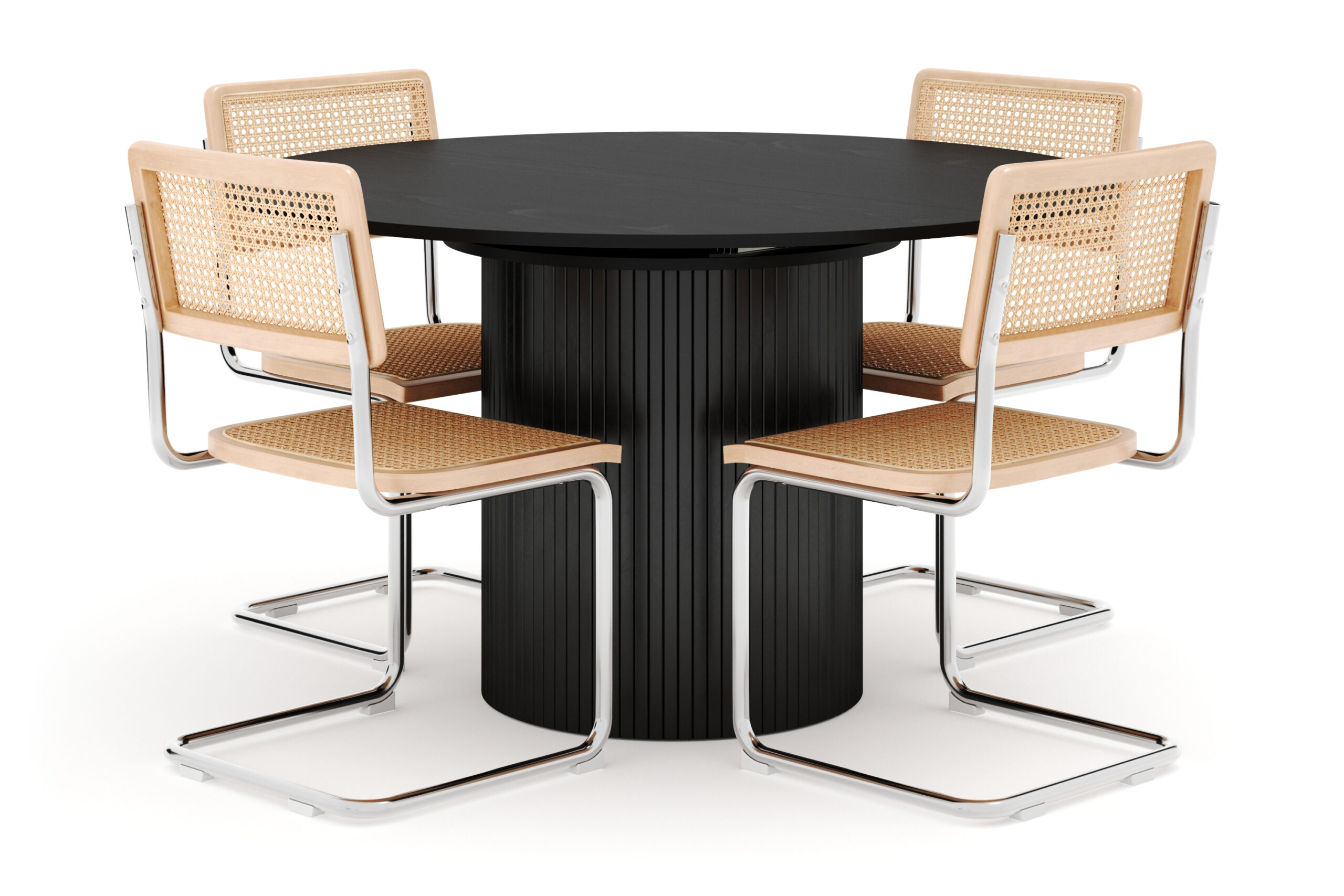 Kopparbo Spisebord Rundt 130 cm Udtrækkeligt med 4 stk Build Matstkolar - Sort