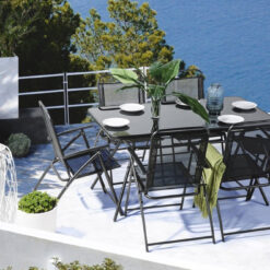 Livo havemøbler med bord + 6 stole - Sort