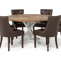 Lyon Spisebordssæt Ø150 cm Rund med 6 stk Tuva Stole - Vintage Natur/Hvid/Brun