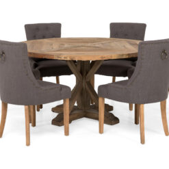 Lyon Spisebordssæt Ø150 cm Rund med 6 stk Viktoria Stole - Vintage Elmetræ/Grå
