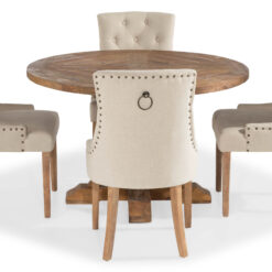 Lyon Spisegruppe 120 cm Rundt spisebord i Træ med 4 Viktoria Stole - Træ / Beige