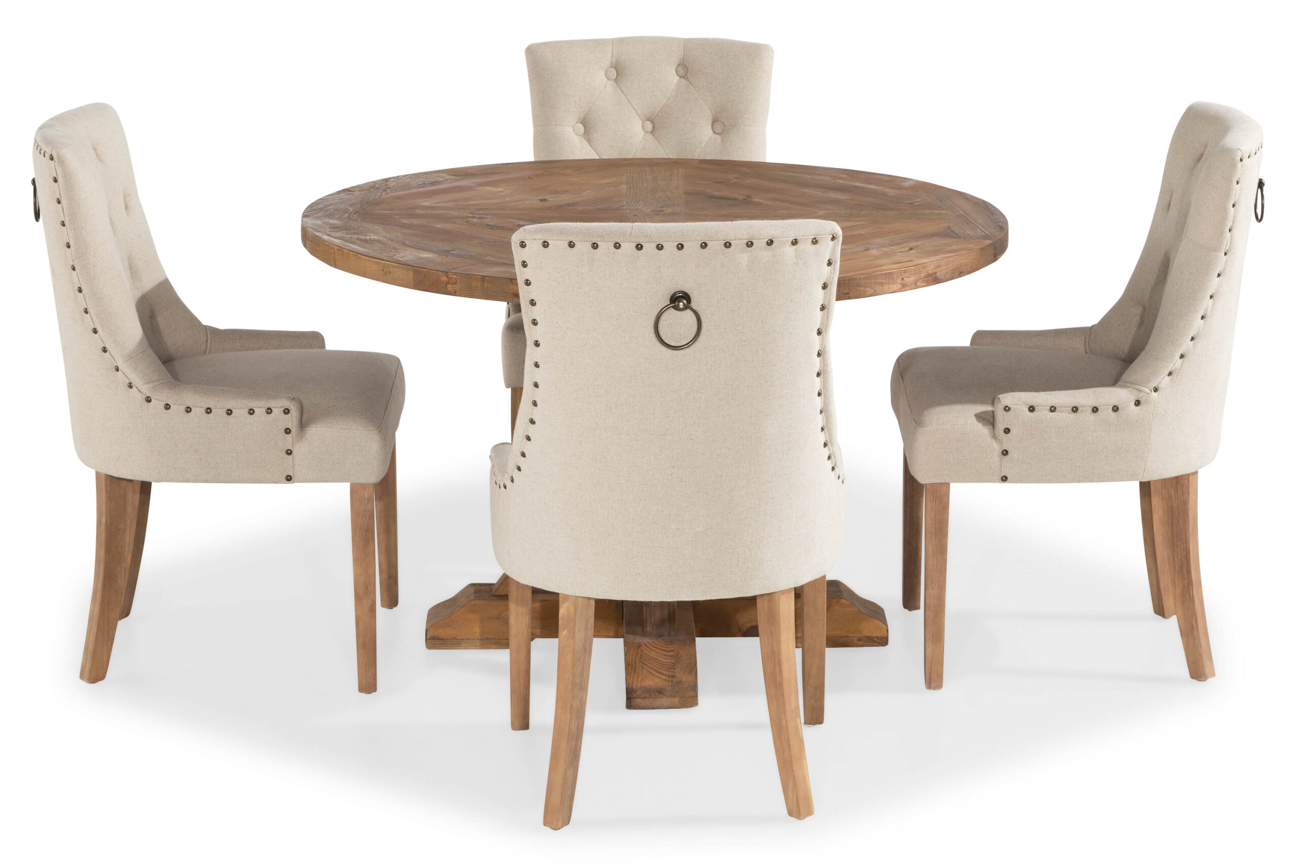 Lyon Spisegruppe 120 cm Rundt spisebord i Træ med 4 Viktoria Stole - Træ / Beige