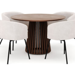Peyra Rundt Spisebord 120 cm med 4 Berit Stole - Valnød