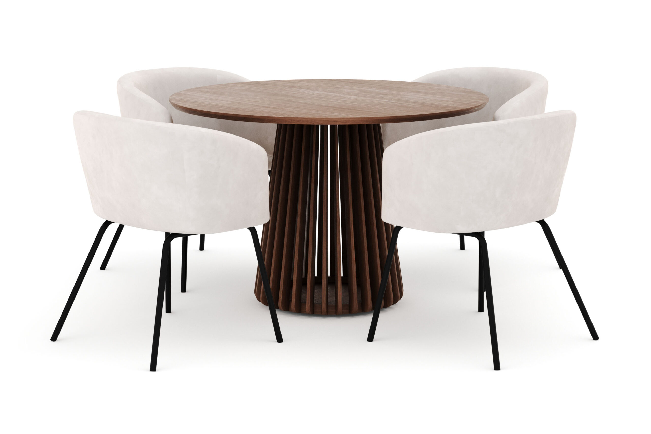 Peyra Rundt Spisebord 120 cm med 4 Berit Stole - Valnød