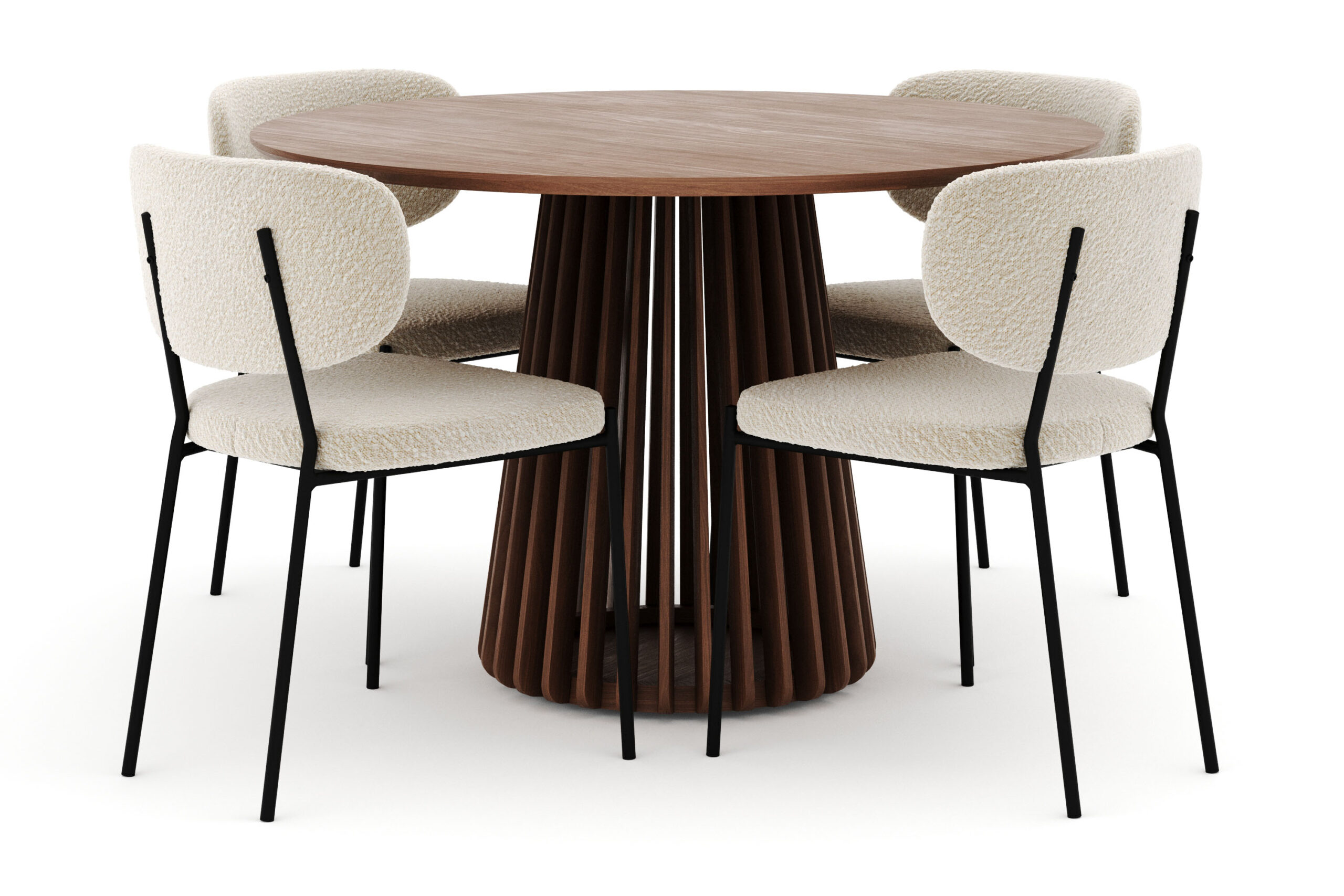 Peyra Rundt Spisebord 120 cm med 4 Gemmiano Stole - Valnød