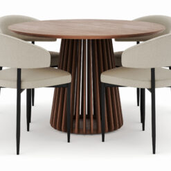Peyra Rundt Spisebord 120 cm med 4 Sawako Stole - Valnød