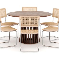 Peyra Spisebord 120 cm Rundt med 6 stk Build Matstkolar - Valnød finér