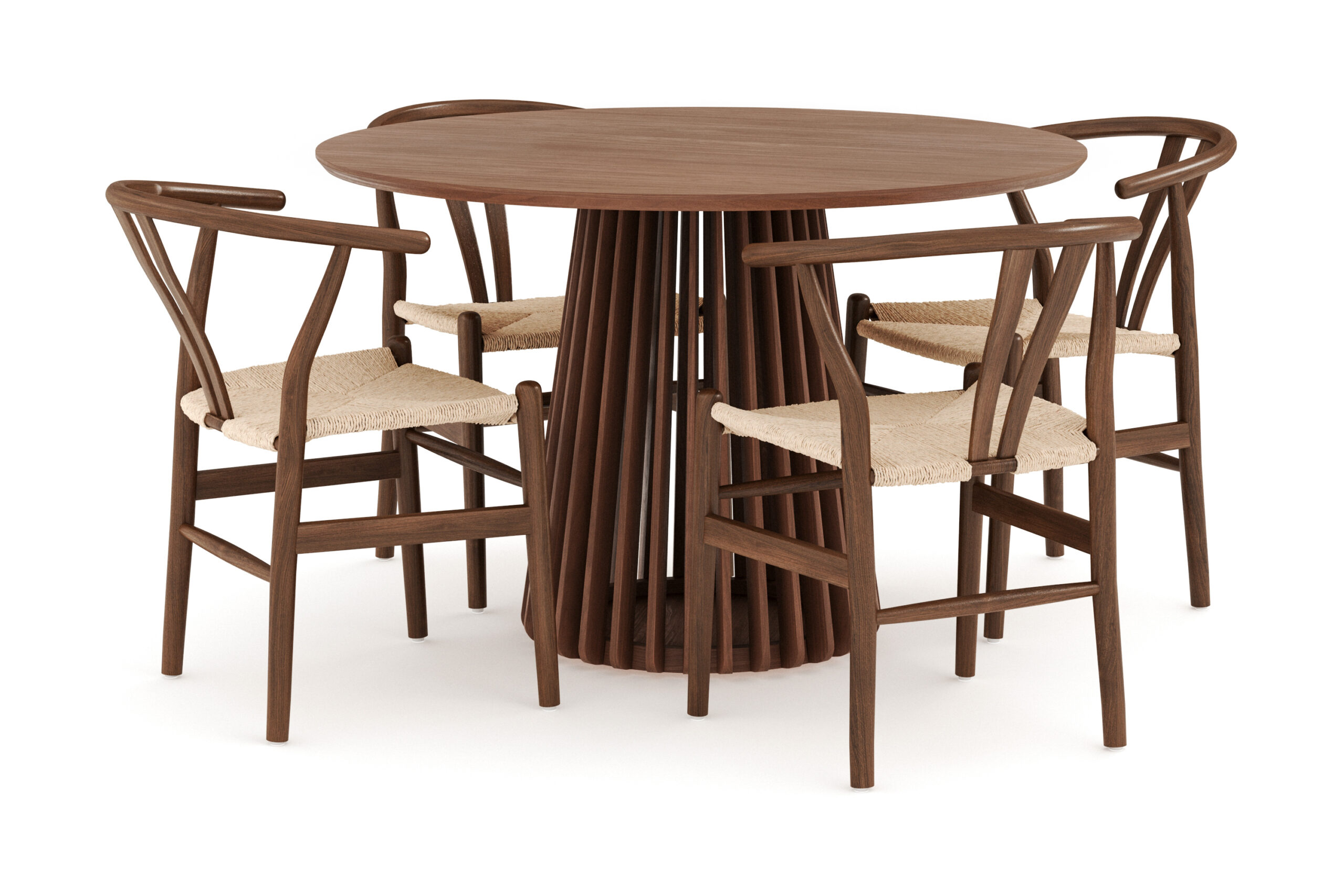 Peyra Spisebordssæt 120 cm Rundt Spisebord med 4 Dastoori Spisebordsstole - Valnød / Brun / Beige