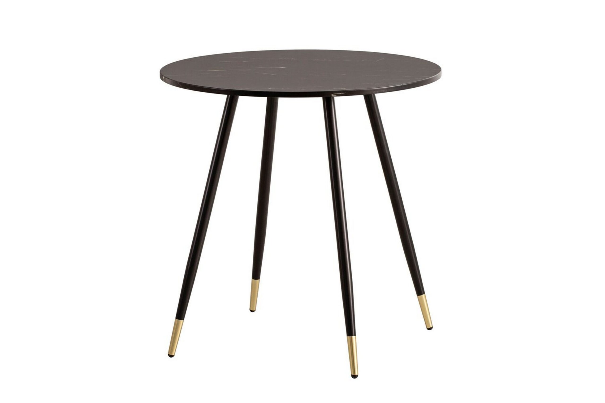 Spisebord Wohnling Rund 75 cm marmorlook moderne med gyldne spidse ben Marmor, Sort - Marmor, Sort