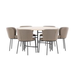 Spisegruppe Copenhagen Rundt 140 cm Hvid/Sort med 6 Edina Stole Sort / Brun - Sort / Brun