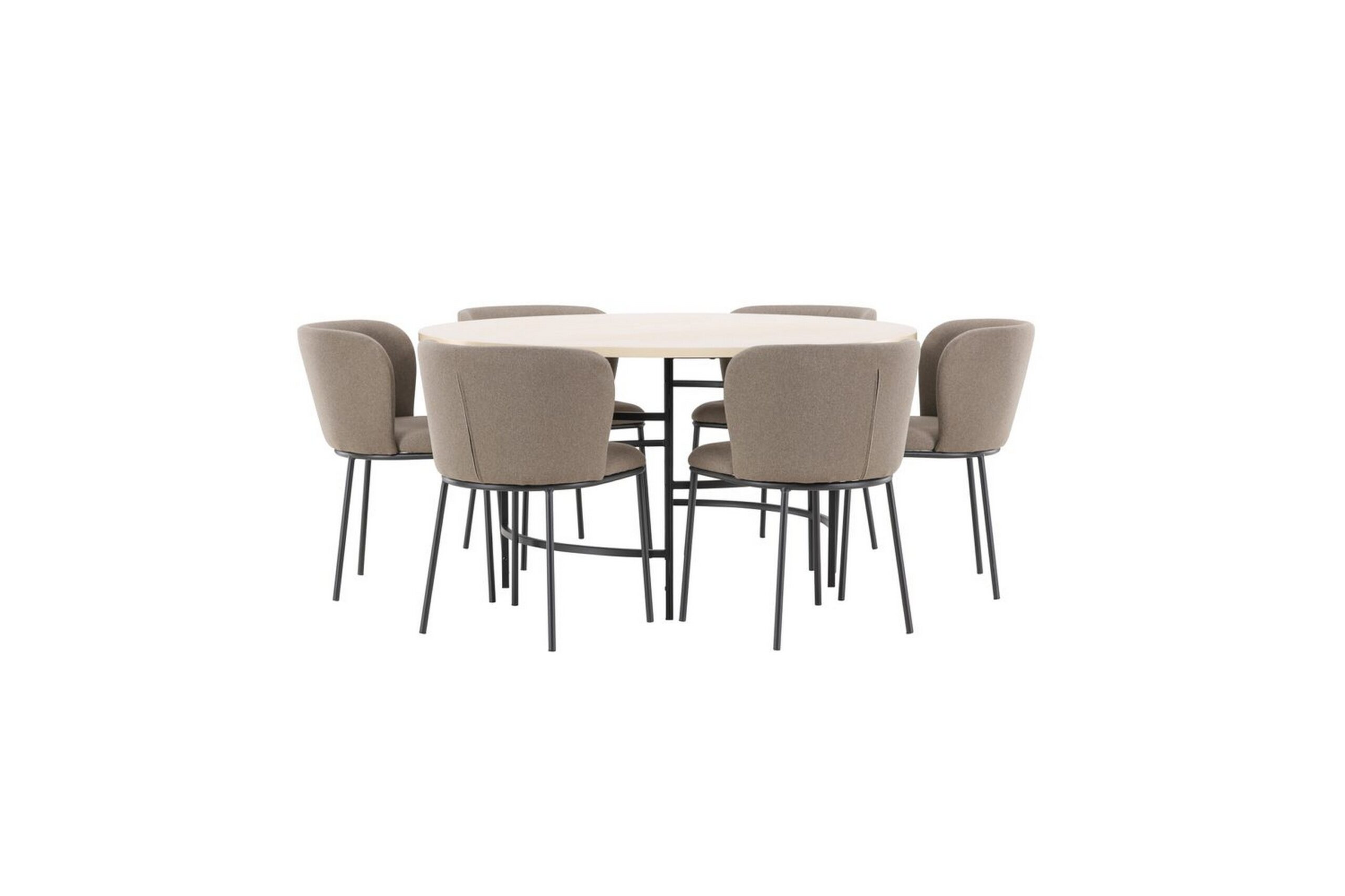 Spisegruppe Copenhagen Rundt 140 cm Hvid/Sort med 6 Edina Stole Sort / Brun - Sort / Brun